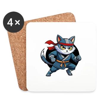 Ninja Katze - Untersetzer (4er-Set) - Weiß - Vorne