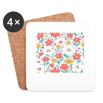 Printemps Fleurs Fond Printemps - Dessous de verre (lot de 4) - blanc - Devant