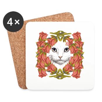 Chat Chats Chaton Anniversaire - Dessous de verre (lot de 4) - blanc - Devant