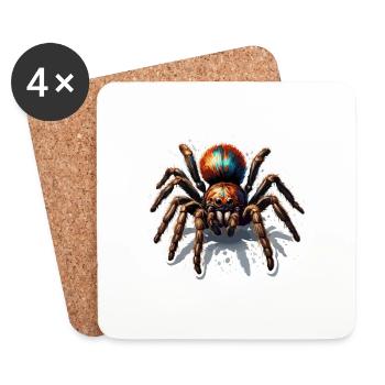 Spinne / Netz / Haustier / Kriechtier / Achtbeiner - Untersetzer (4er-Set) - Weiß - Vorne