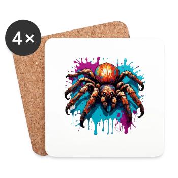 Spinne / Netz / Haustier / Kriechtier / Achtbeiner - Untersetzer (4er-Set) - Weiß - Vorne