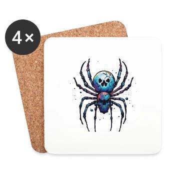 Spinne / Netz / Haustier / Kriechtier / Achtbeiner - Untersetzer (4er-Set) - Weiß - Vorne