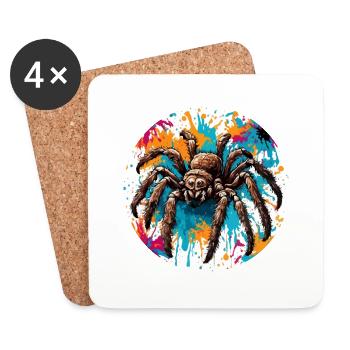 Spinne / Netz / Haustier / Kriechtier / Achtbeiner - Untersetzer (4er-Set) - Weiß - Vorne