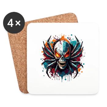 Spinne / Netz / Haustier / Kriechtier / Achtbeiner - Untersetzer (4er-Set) - Weiß - Vorne