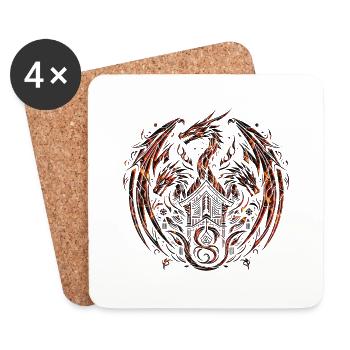 Fantasy-Drache, Anime-Drachenkopf, mythische Reptilienmagie - Untersetzer (4er-Set) - Weiß - Vorne