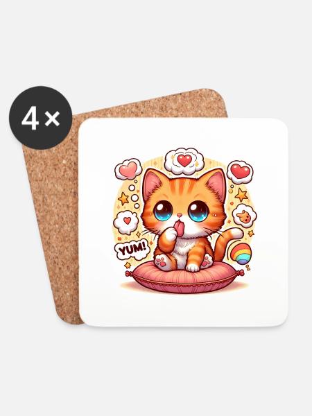 Sweet Cat - Untersetzer (4er-Set) - Weiß