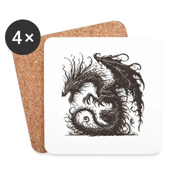 Fantasy Dragon Anime Dragon head Mythical reptile magic - Coasters (set of 4) - white - Front
