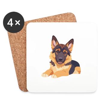 Schäferhund liegend Welpe große äugen - Untersetzer (4er-Set) - Weiß - Vorne