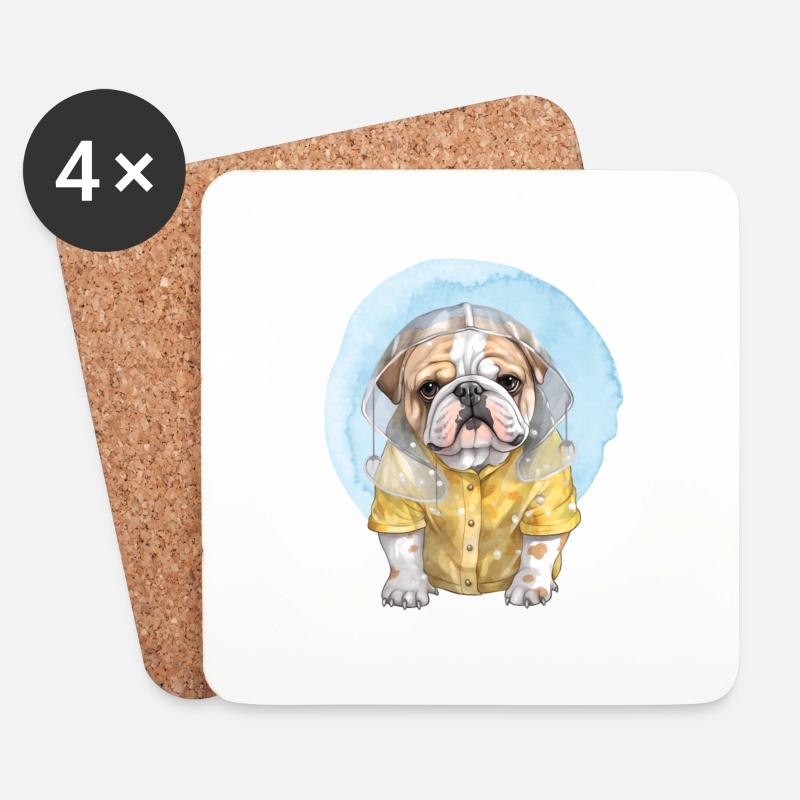 Bulldogge im Regen - Untersetzer (4er-Set) - Weiß