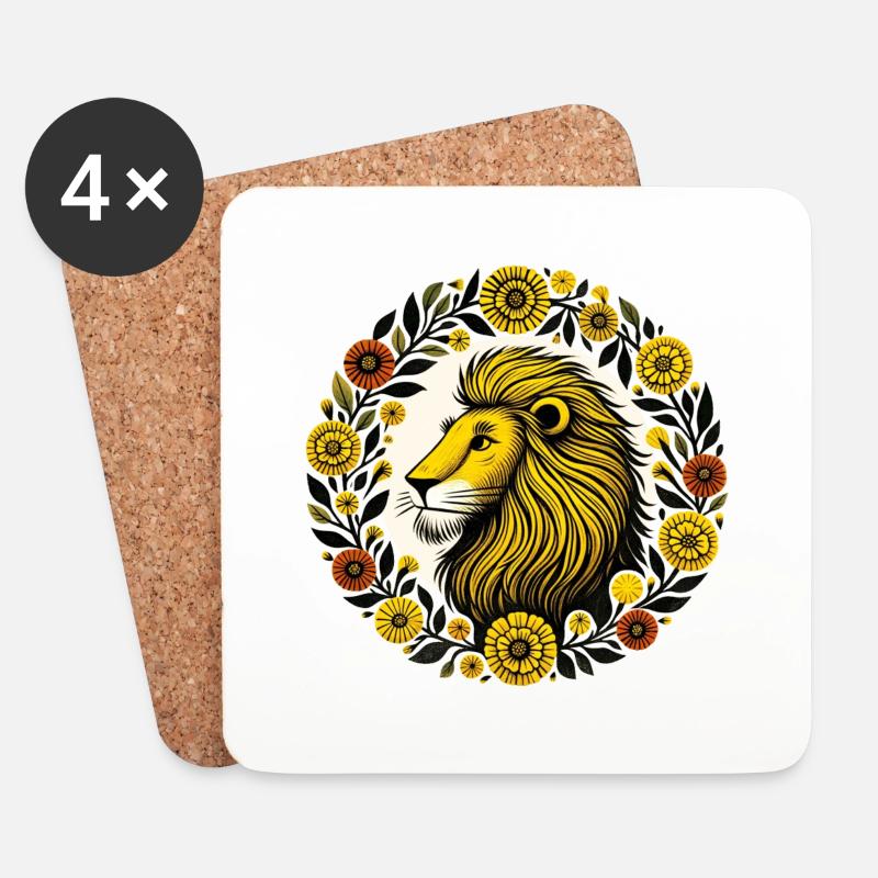 Ringelblume Löwe Löwe - Untersetzer (4er-Set) - Weiß