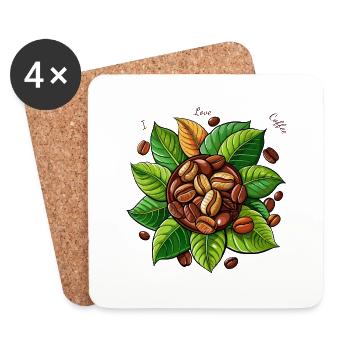 Kaffebohnen Ich liebe Kaffe - Untersetzer (4er-Set) - Weiß - Vorne