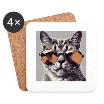 Cool Cat #1 - Untersetzer (4er-Set) - Weiß - Vorne