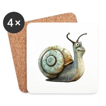 Escargot de vigne drôle - Dessous de verre (lot de 4) - blanc - Devant