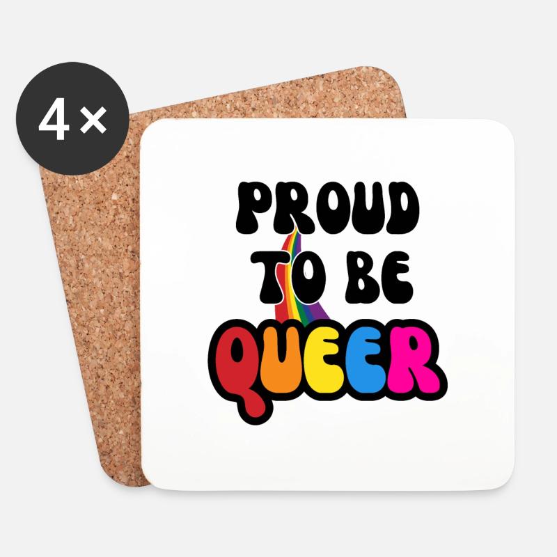 Queer + Regenbogen LGBTQ+ Pride Month - Untersetzer (4er-Set) - Weiß