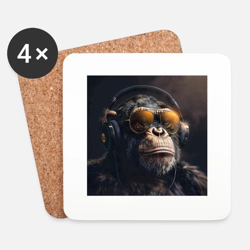 Affe mit Kopfhörer für DJ und Musiker Monkey - Untersetzer (4er-Set) - Weiß