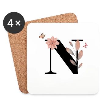 Letter n Wildflowers Watercolors - Coasters (set of 4) - white - Front