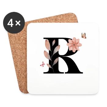 Lettre r fleurs sauvages aquarelles - Dessous de verre (lot de 4) - blanc - Devant