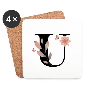 Lettre u fleurs sauvages aquarelles - Dessous de verre (lot de 4) - blanc - Devant