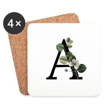 Buchstabe A Grüne Botanik - Untersetzer (4er-Set) - Weiß - Vorne