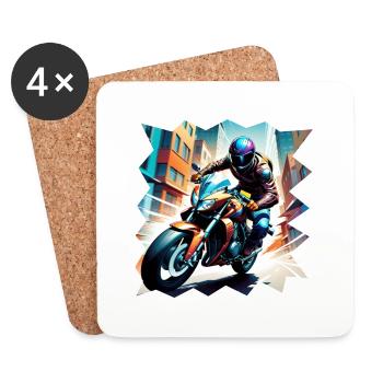 Coureur de moto - Dessous de verre (lot de 4) - blanc - Devant
