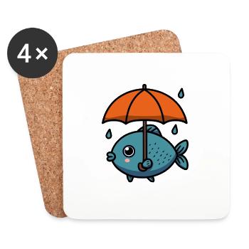 Water Lake Sea Fish Umbrella in the Dry - Coasters (set of 4) - white - Front
