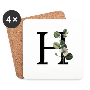 Letter H Botanical Green - Coasters (set of 4) - white - Front