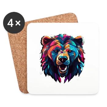 Abstract Bear Design - Bear Print - Coasters (set of 4) - white - Front