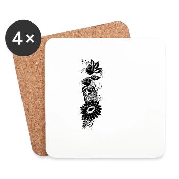 Letter k floral black and white - Coasters (set of 4) - white - Front