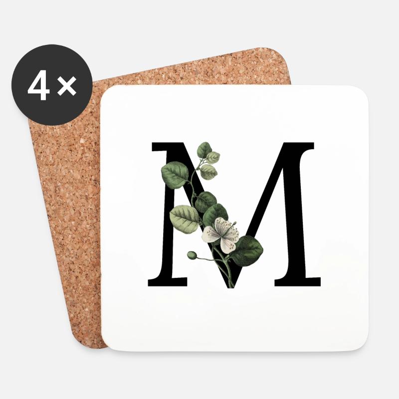 Buchstabe M Grün Botanisch - Untersetzer (4er-Set) - Weiß