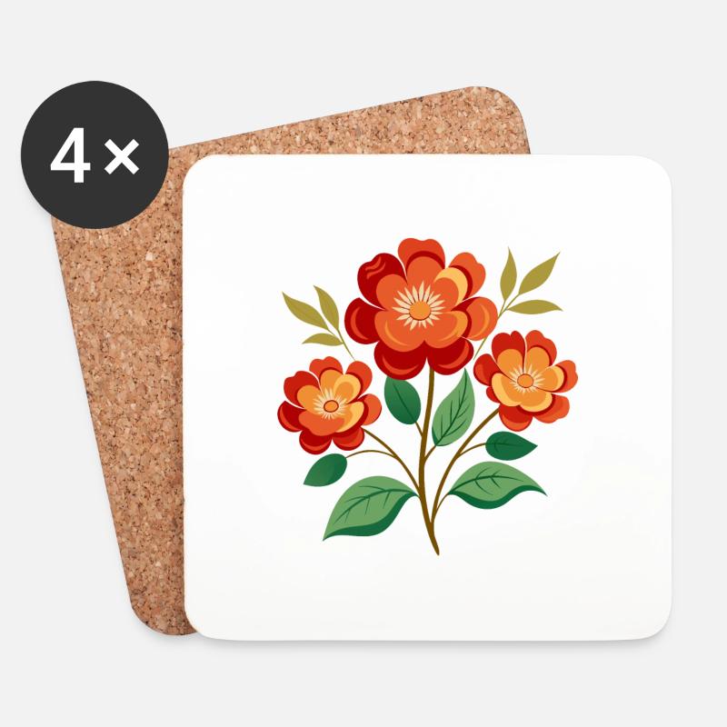 Vintage Blumen in Rot - Untersetzer (4er-Set) - Weiß