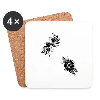 Lettre o floral noir et blanc - Dessous de verre (lot de 4) - blanc - Devant