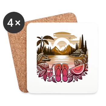 Summer Lake Nature Flora Art Flowers Sea Beach - Coasters (set of 4) - white - Front