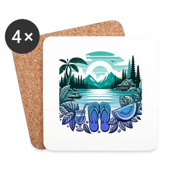 Summer Lake Nature Flora Art Flowers Sea Beach - Coasters (set of 4) - white - Front