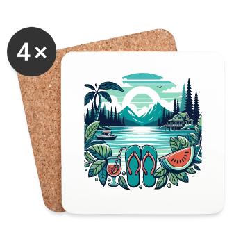 Été Lac Nature Flore Art Fleurs Mer Plage - Dessous de verre (lot de 4) - blanc - Devant
