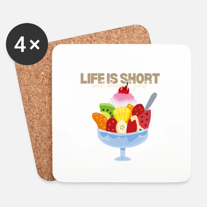Das Leben ist kurz, also lass uns ein Dessert essen! - Untersetzer (4er-Set) - Weiß