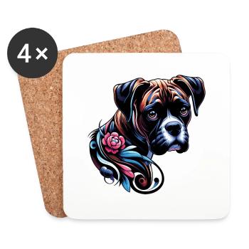 Boxer fleur - Dessous de verre (lot de 4) - blanc - Devant