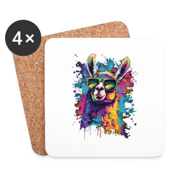 Lustiges Lama mit Sonnenbrille - Untersetzer (4er-Set) - Weiß - Vorne