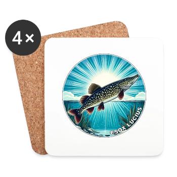Hecht Angeln Fisch Raubfisch - Untersetzer (4er-Set) - Weiß - Vorne