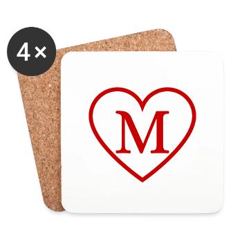 Lettre m cœur rouge - Dessous de verre (lot de 4) - blanc - Devant