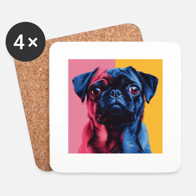 Mops - Untersetzer (4er-Set) - Weiß