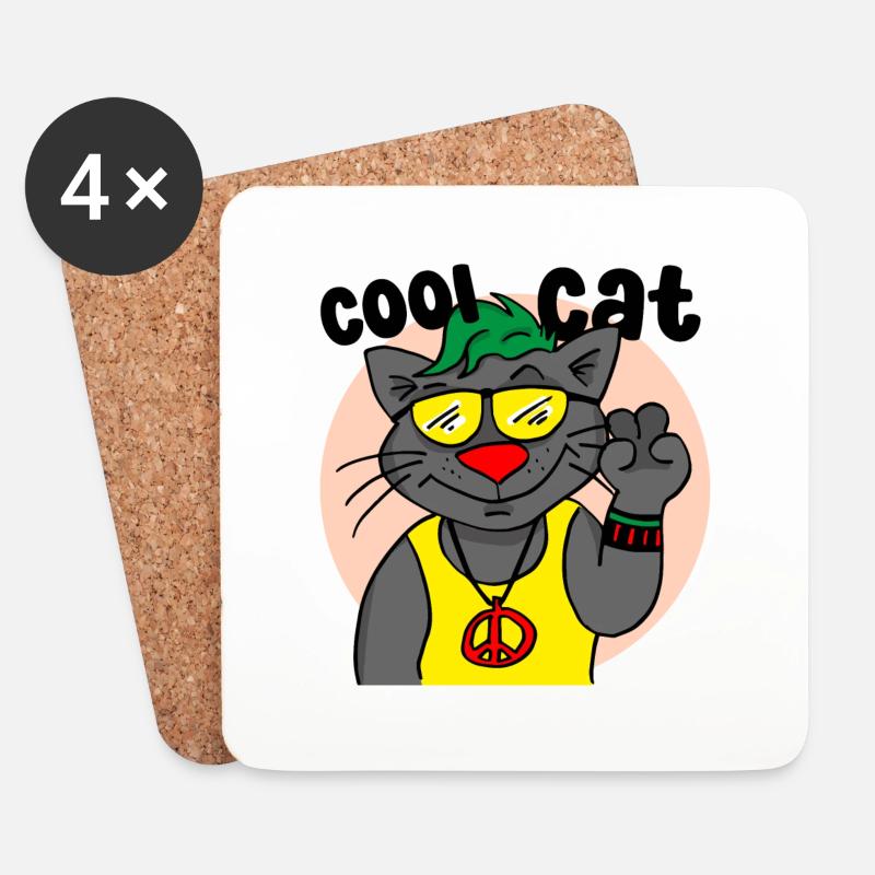 Cool Cat - Untersetzer (4er-Set) - Weiß
