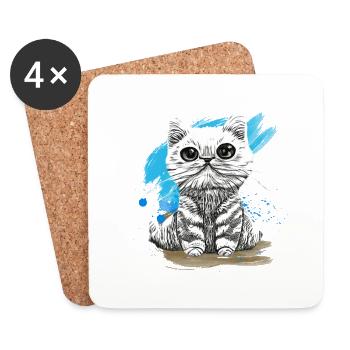 Happy Furry kitten tshirt - Coasters (set of 4) - white - Front