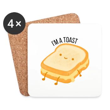 drôle toast nourriture kawaii humour - Dessous de verre (lot de 4) - blanc - Devant