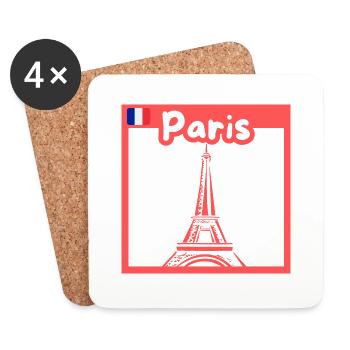 Paris, Hauptstadt Frankreichs, Eiffelturm - Untersetzer (4er-Set) - Weiß - Vorne
