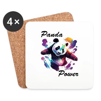 Panda / Animal / Zoo / Bambou / Sauvage / Enfantin - Dessous de verre (lot de 4) - blanc - Devant