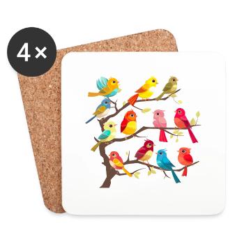 Bunte Vögel auf den Ästen - Untersetzer (4er-Set) - Weiß - Vorne