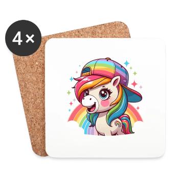 Cute Rainbow Pony with Cap - Coasters (set of 4) - white - Front