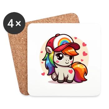 Adorable Rainbow Pony with Cap - Coasters (set of 4) - white - Front