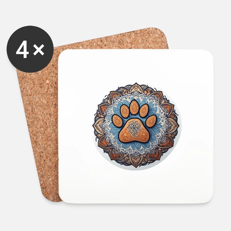 Hunde-Fußabdruck-Mandala - Untersetzer (4er-Set) - Weiß