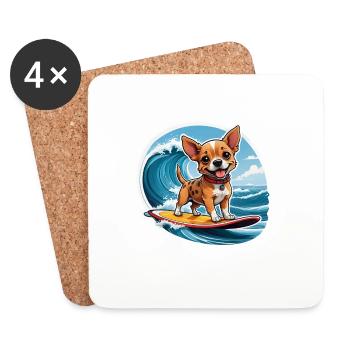 Chihuahua Surfer Fun - Dessous de verre (lot de 4) - blanc - Devant